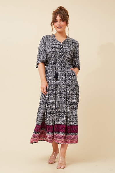 EVANDA BORDER PRINT DRESS