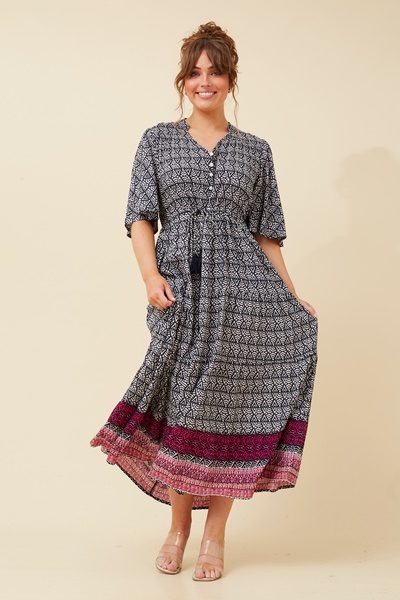 EVANDA BORDER PRINT DRESS