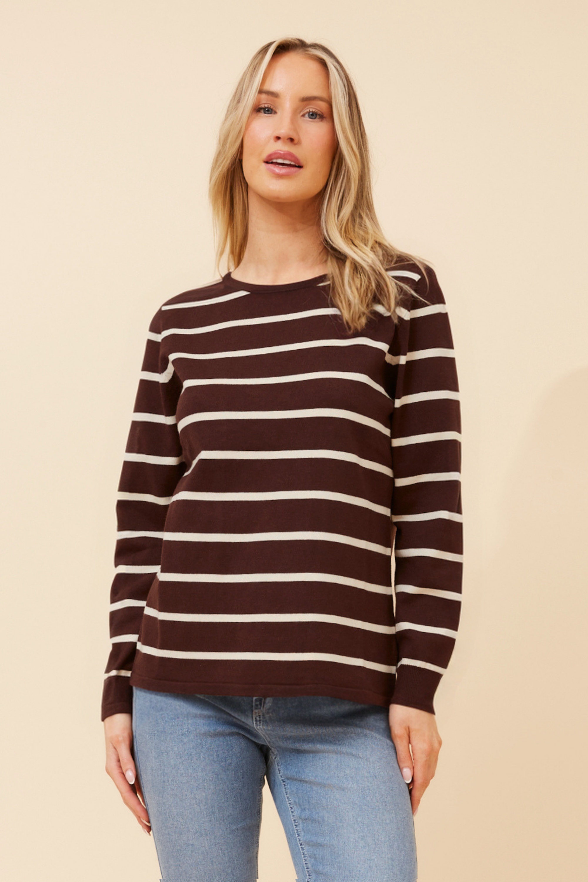EVEREIGH STRIPE PRINT KNIT PULLOVER