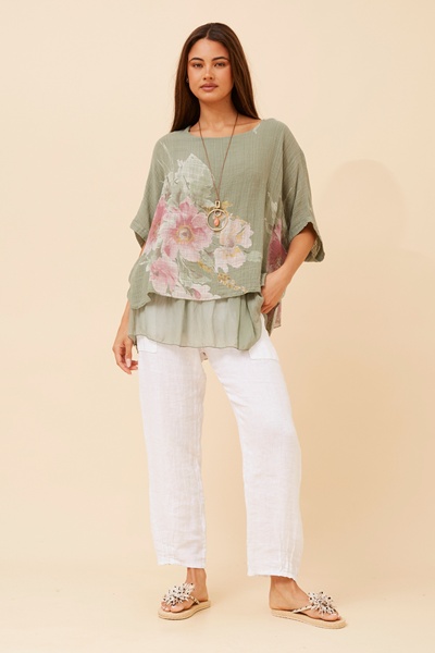 FABRIZIA DOUBLE LAYER FLORAL TOP