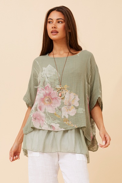 FABRIZIA DOUBLE LAYER FLORAL TOP