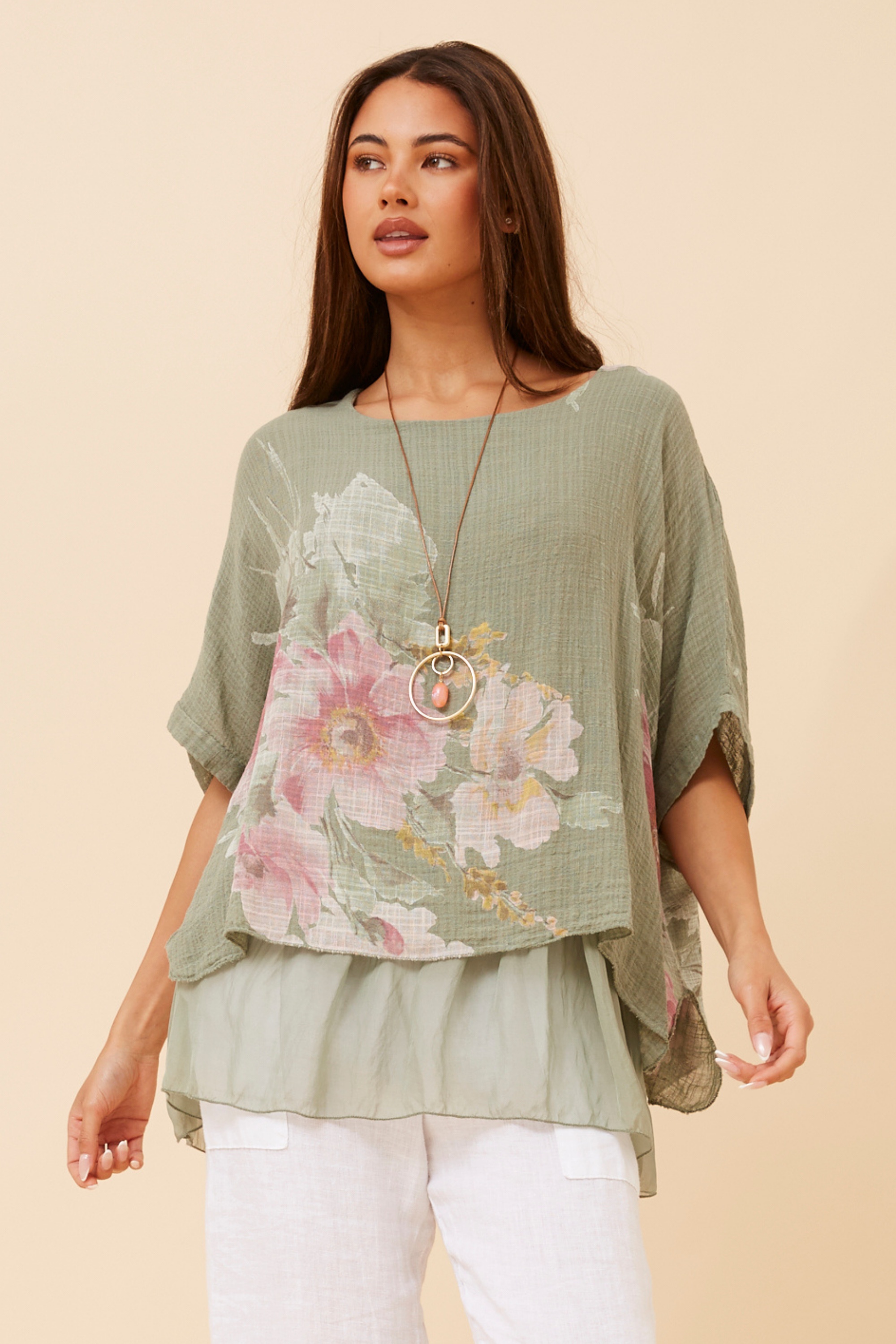 FABRIZIA DOUBLE LAYER FLORAL TOP