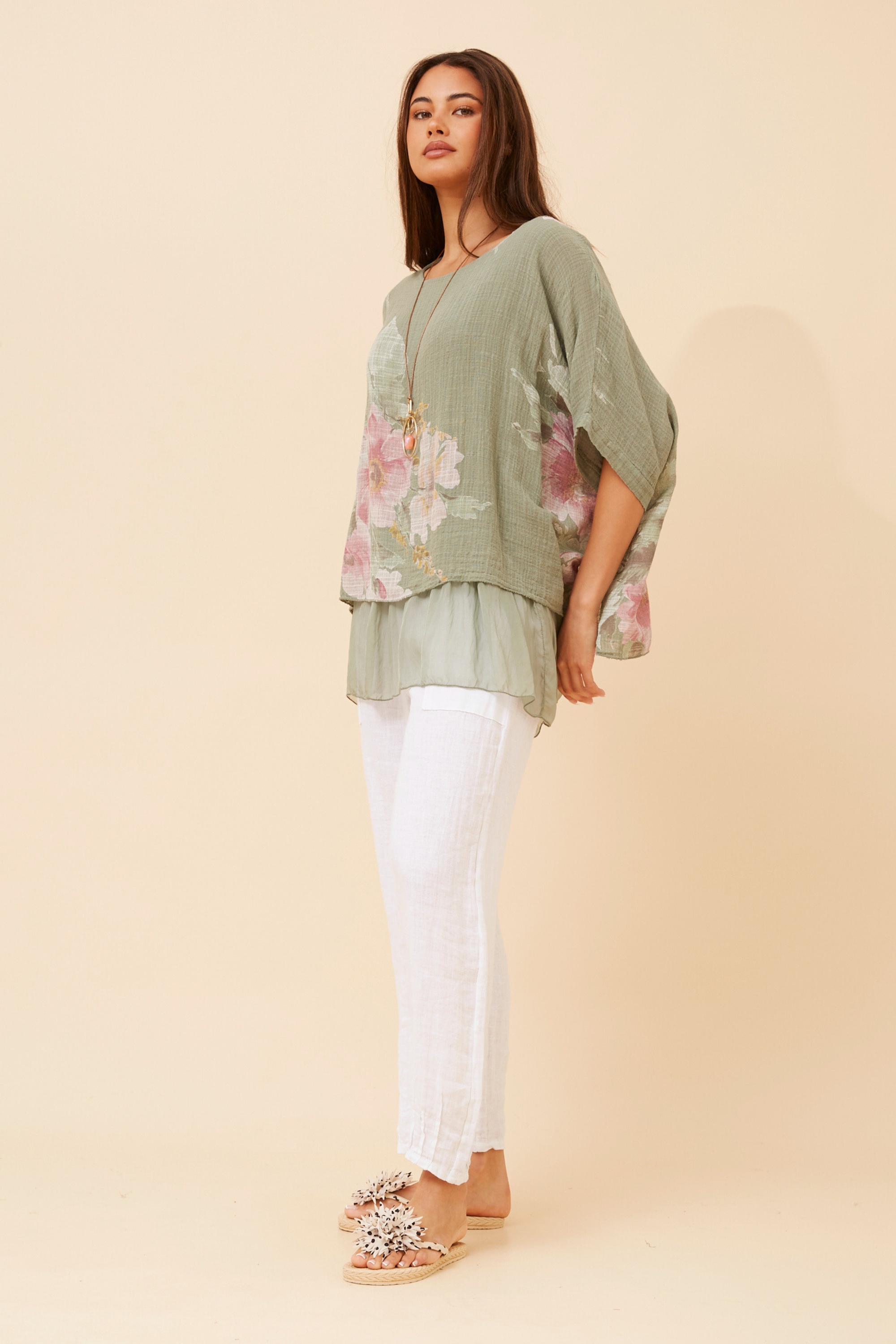 FABRIZIA DOUBLE LAYER FLORAL TOP