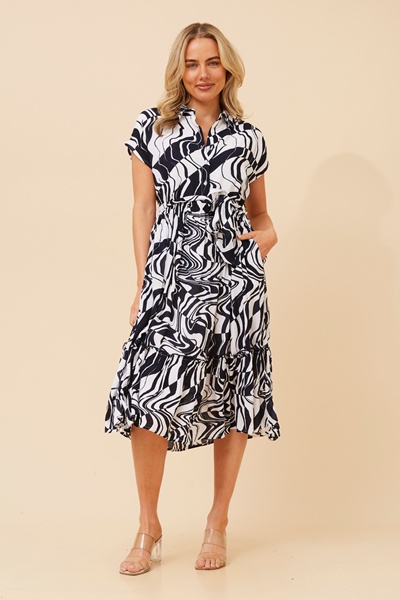 FAINA ABSTRACT PRINT MIDI DRESS