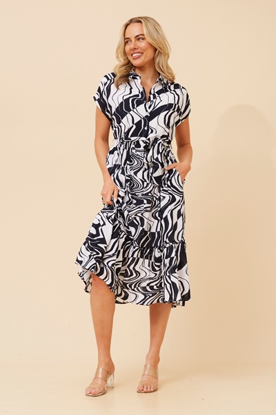 FAINA ABSTRACT PRINT MIDI DRESS