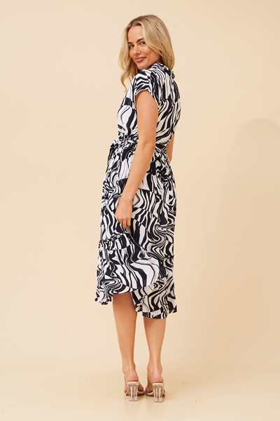 FAINA ABSTRACT PRINT MIDI DRESS