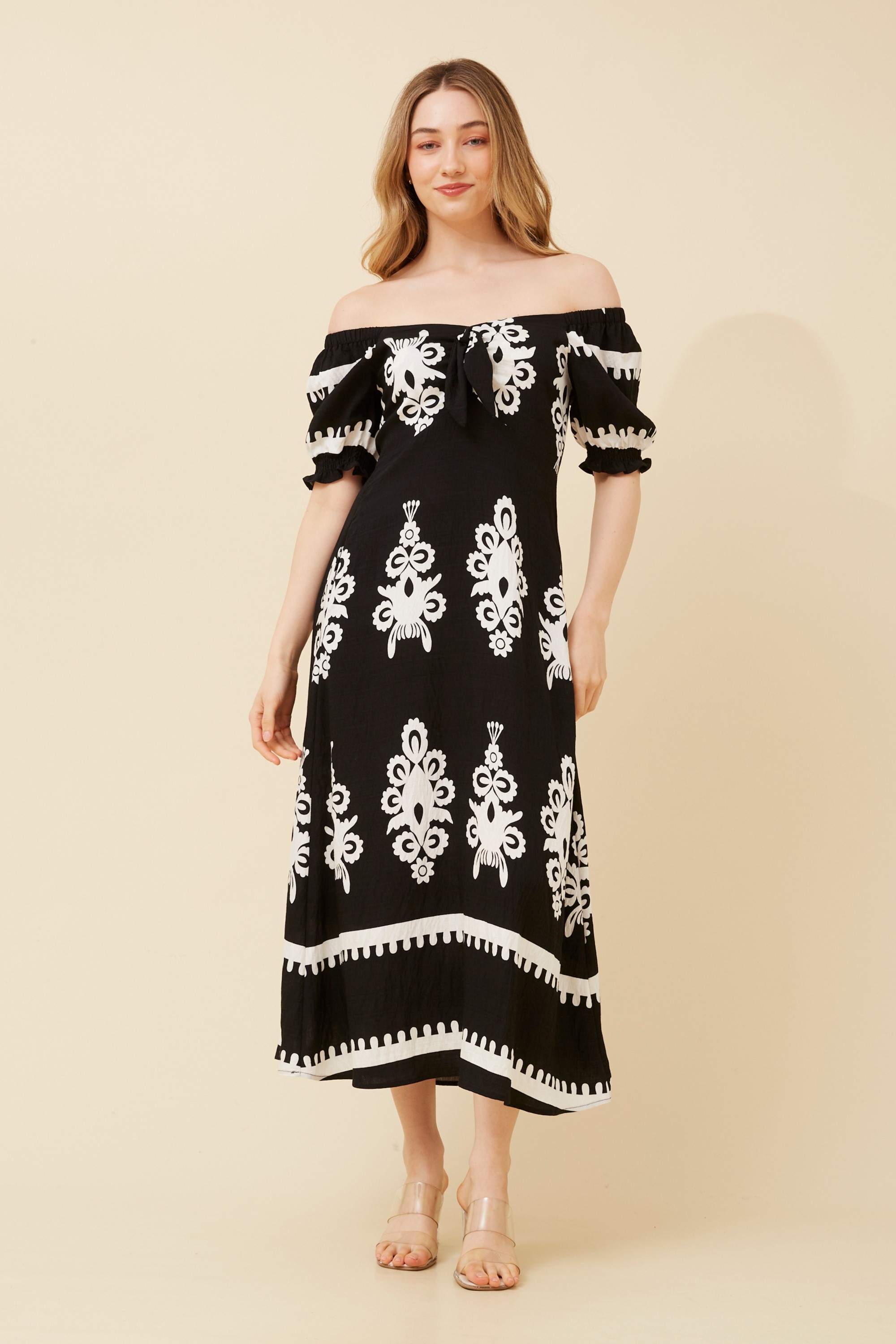 knee length dresses for ladies Sorrento Boho Block Print Dress – House of Lacuna