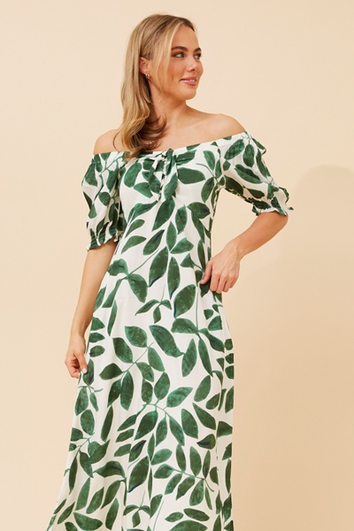 FAITH LEAF PRINT MIDI DRESS