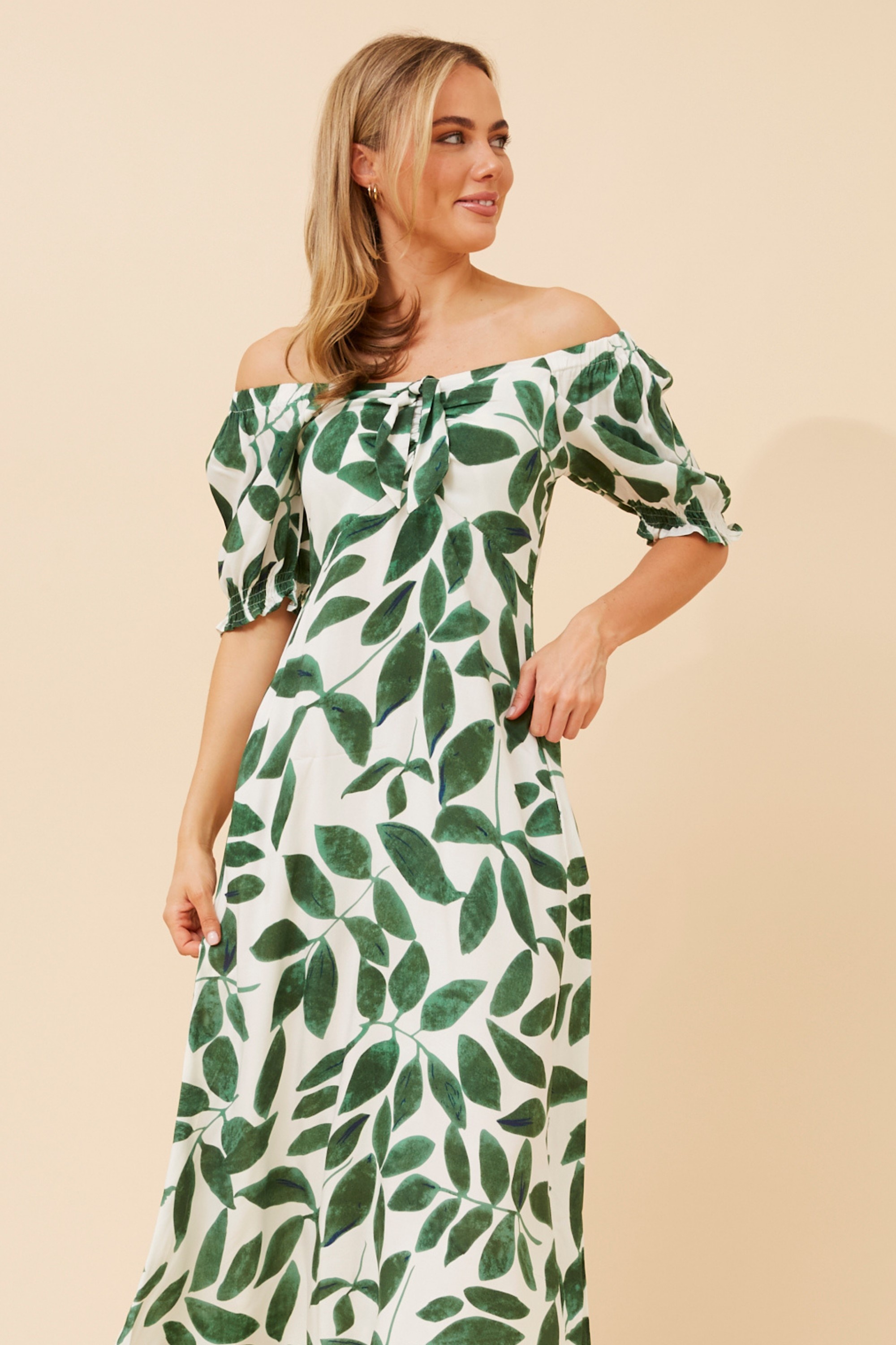 FAITH LEAF PRINT MIDI DRESS
