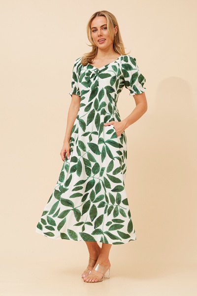 FAITH LEAF PRINT MIDI DRESS