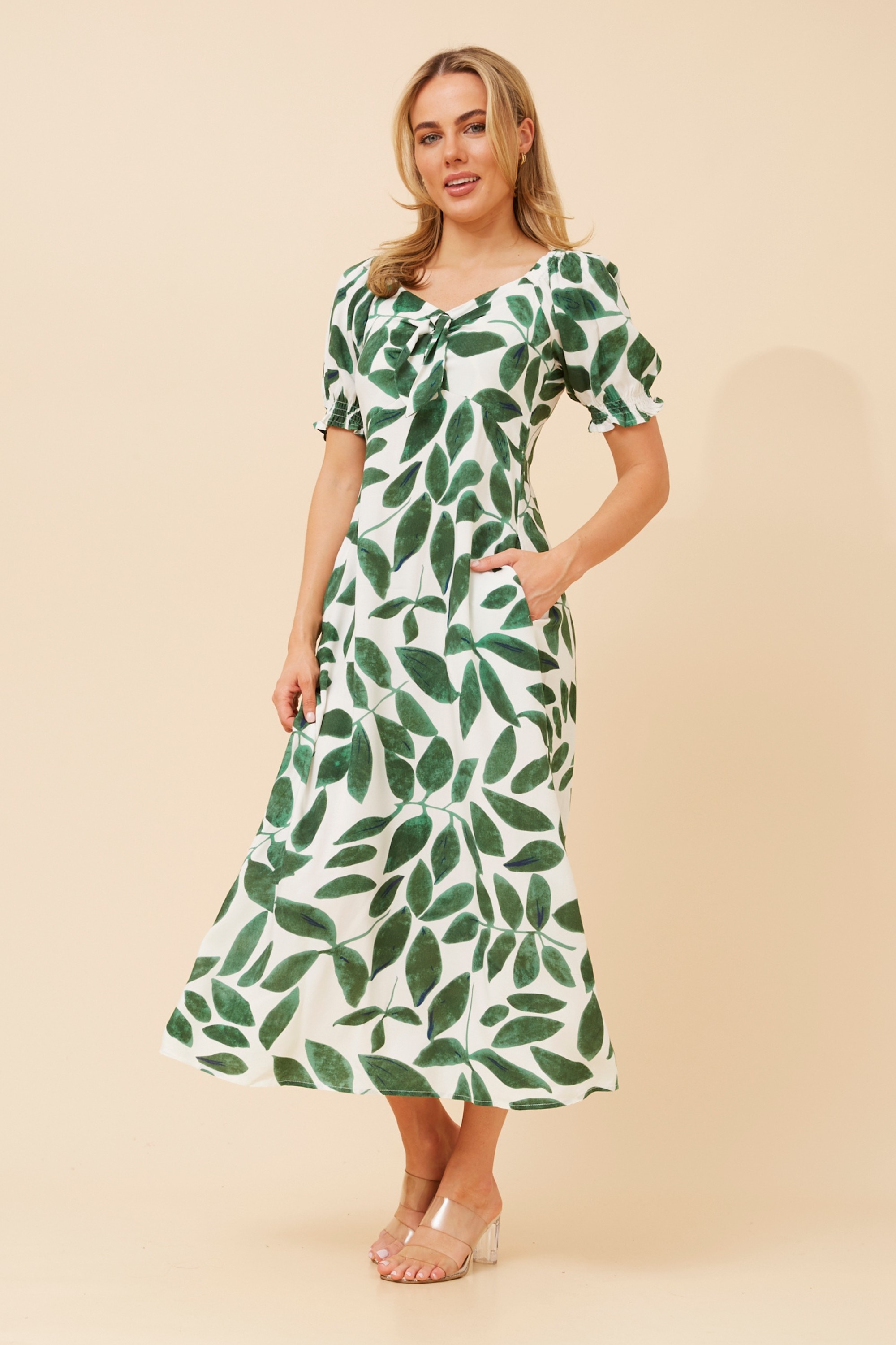 FAITH LEAF PRINT MIDI DRESS