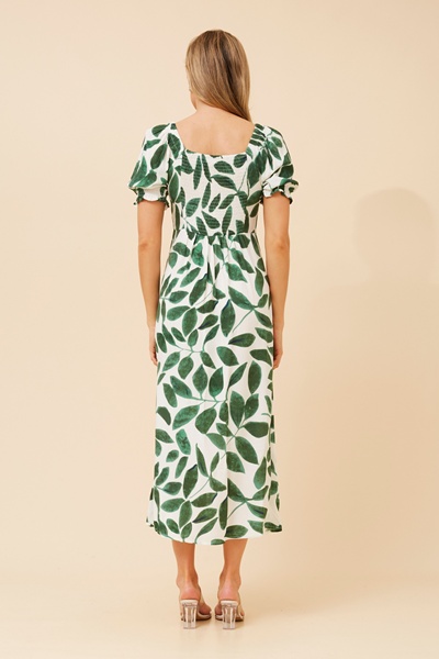 FAITH LEAF PRINT MIDI DRESS