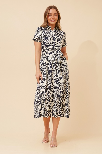 FALINA ABSTRACT PRINT MIDI DRESS