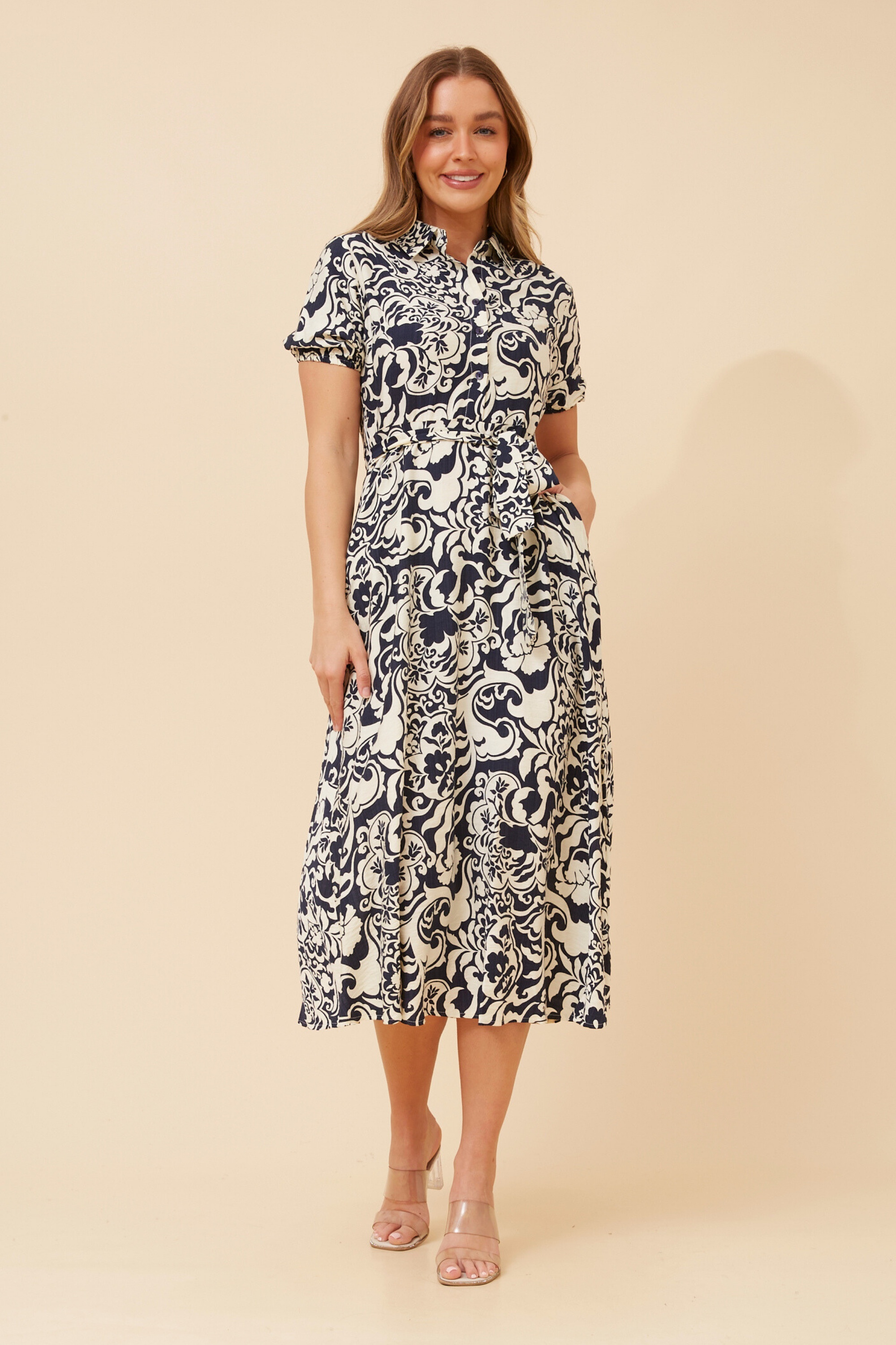 FALINA ABSTRACT PRINT MIDI DRESS