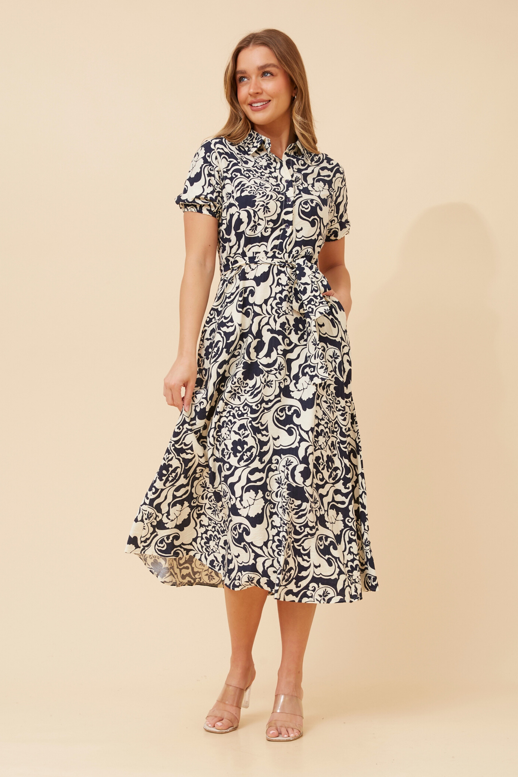 FALINA ABSTRACT PRINT MIDI DRESS