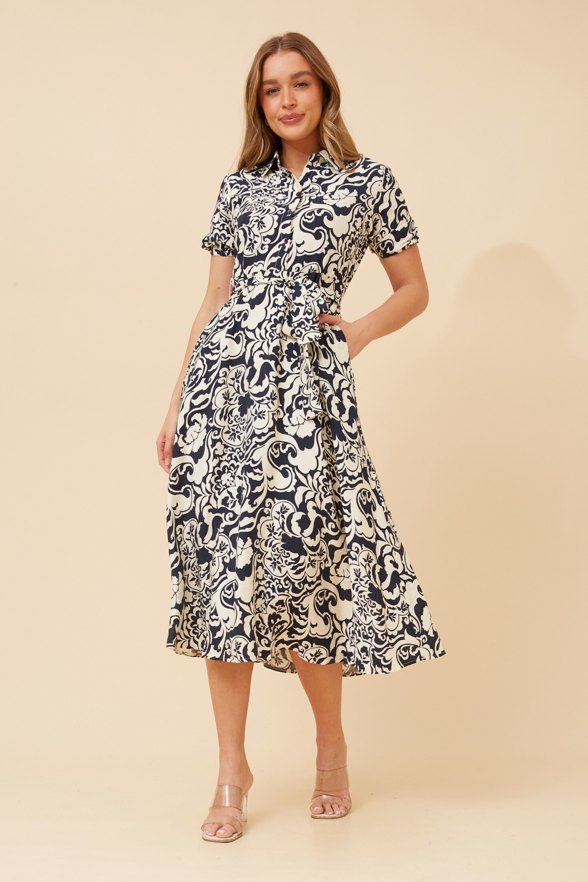 FALINA ABSTRACT PRINT MIDI DRESS