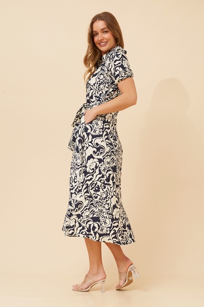 FALINA ABSTRACT PRINT MIDI DRESS