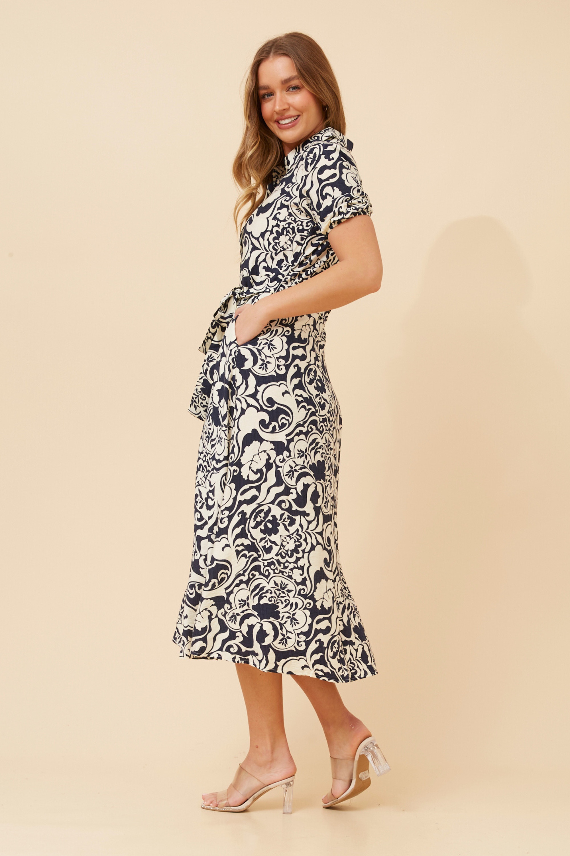 FALINA ABSTRACT PRINT MIDI DRESS