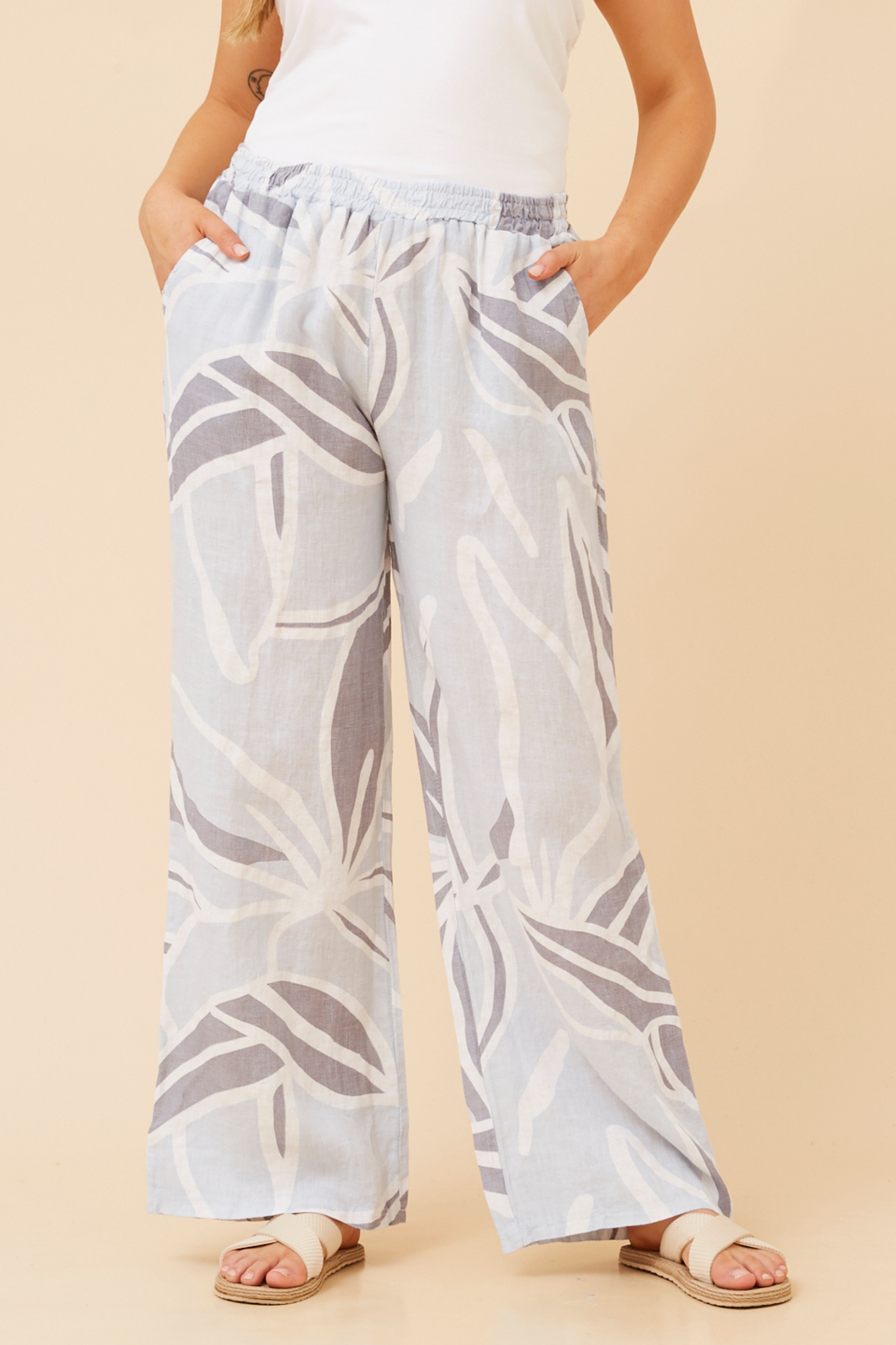FALLAN ABSTRACT PRINT LINEN PANTS
