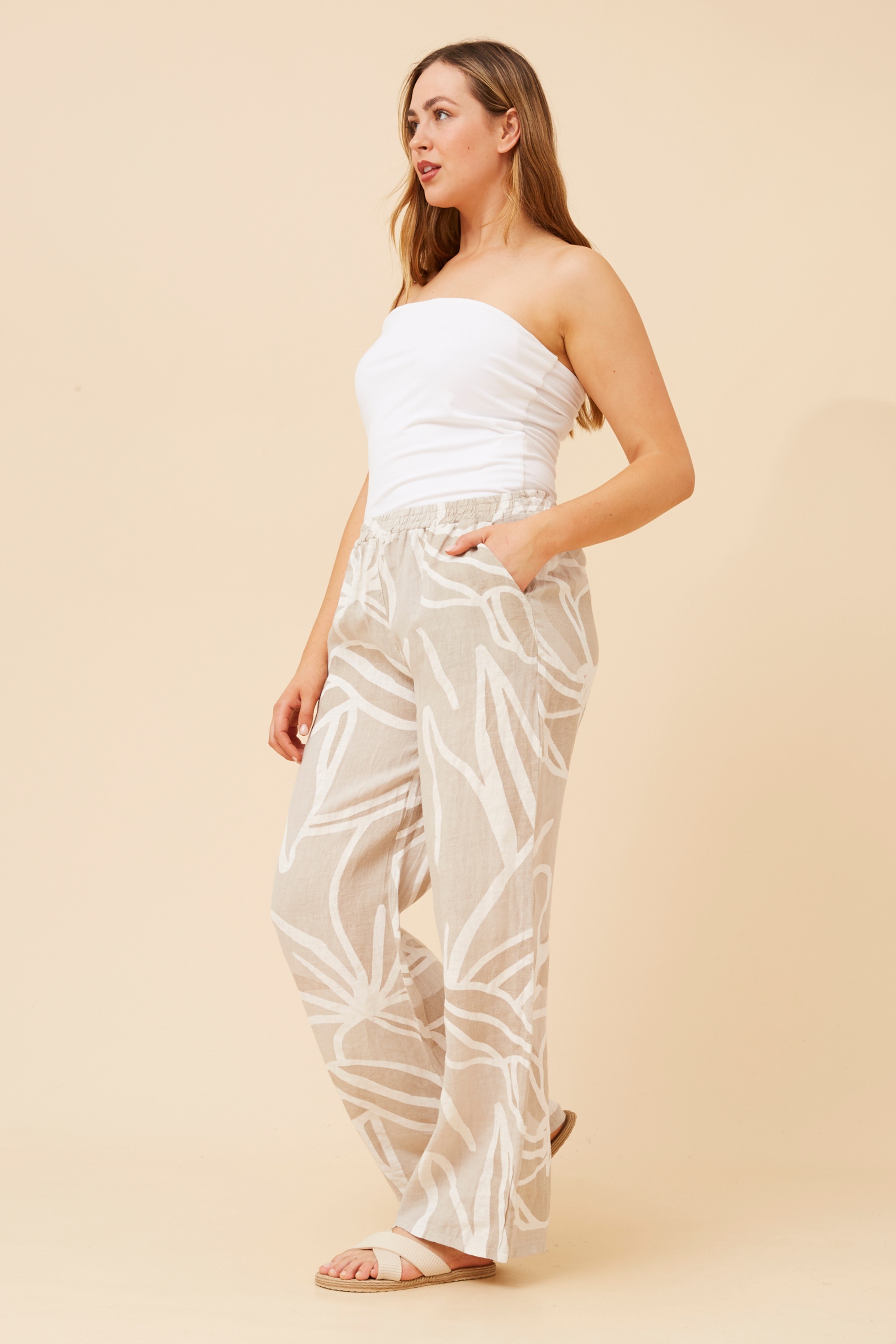 FALLAN ABSTRACT PRINT LINEN PANTS