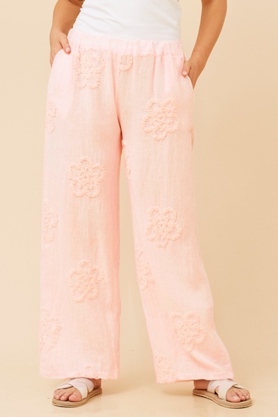 FALLAN FLORAL EMBROIDERY LINEN PANTS