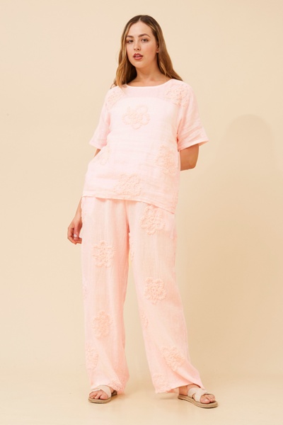 FALLAN FLORAL EMBROIDERY LINEN PANTS