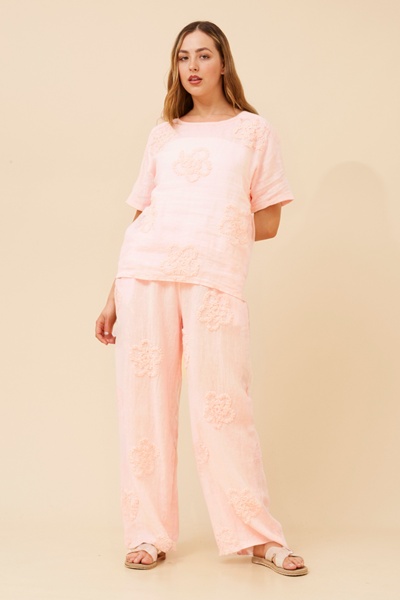 FALLAN FLORAL EMBROIDERY LINEN PANTS