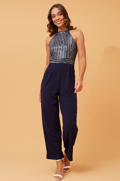 FAYETTE GLITTER HALTERNECK  JUMPSUIT