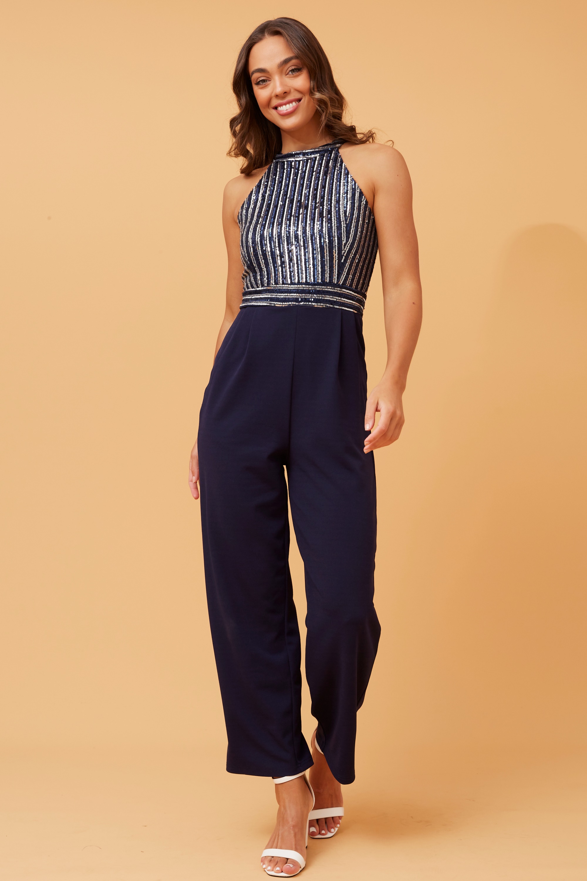 FAYETTE GLITTER HALTERNECK  JUMPSUIT