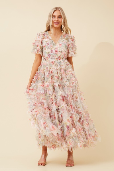 FAYME FRILL TULLE MAXI DRESS