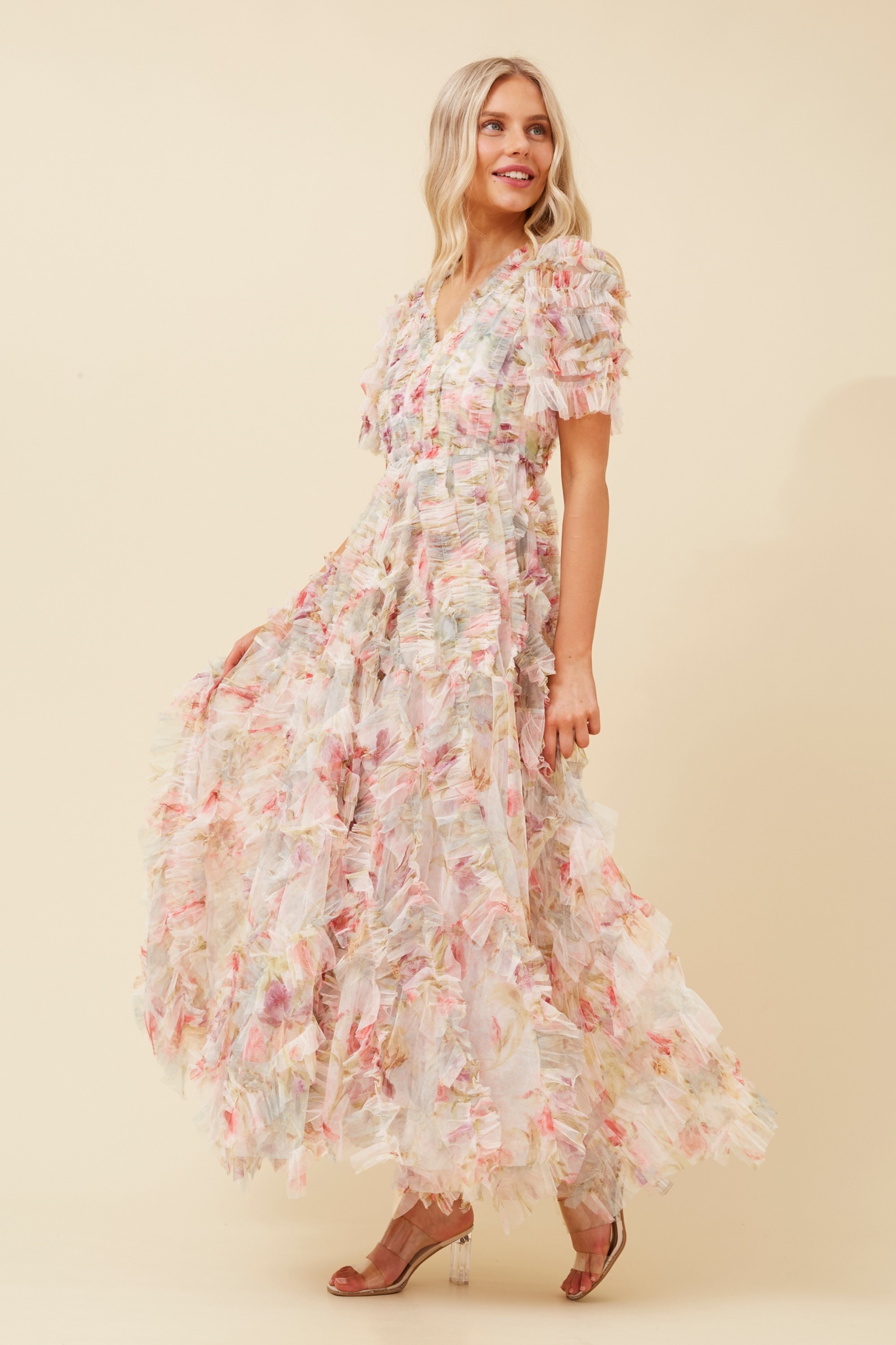 FAYME FRILL TULLE MAXI DRESS