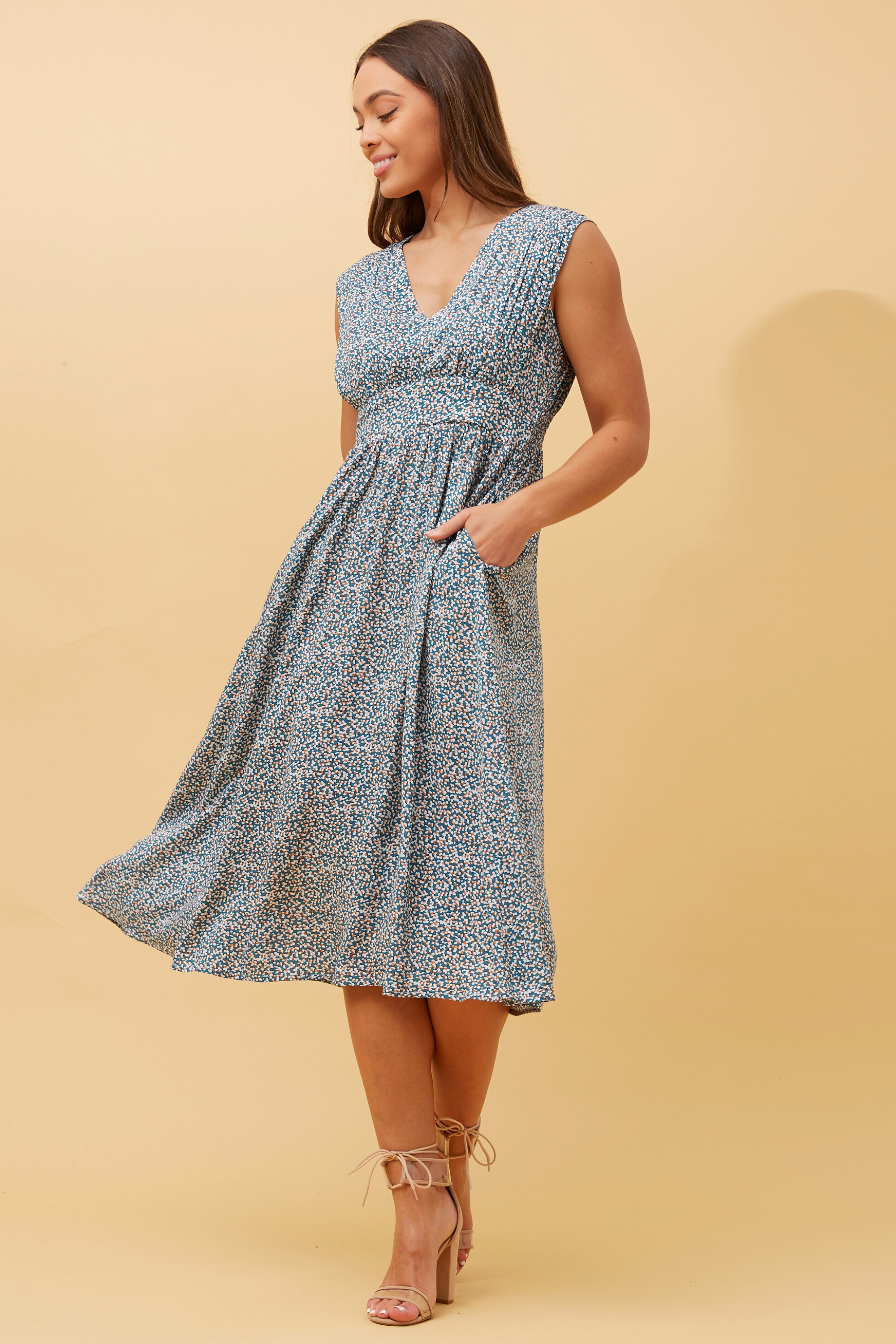 Ditsy floral midi outlet dress