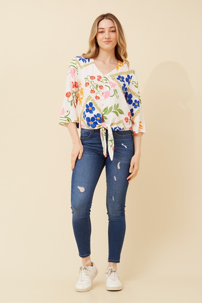 FIA FLORAL TIE-FRONT TOP