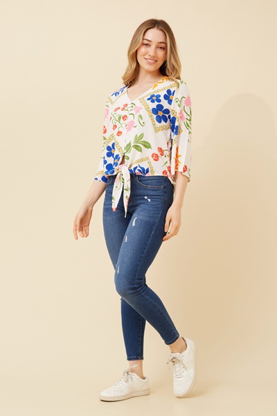 FIA FLORAL TIE-FRONT TOP