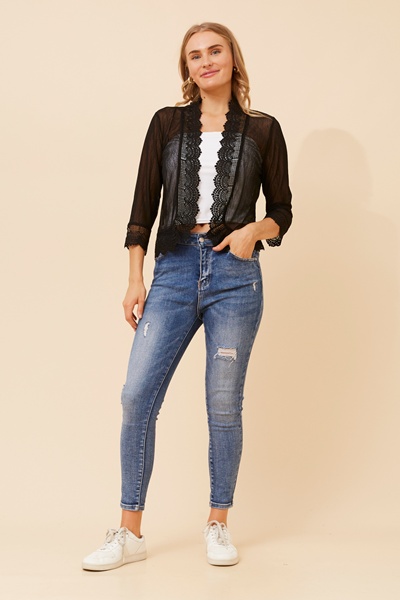 FINS LACE TRIM CARDIGAN