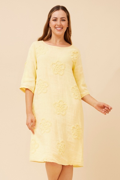 FIORETTA FLORAL EMBROIDERY LINEN DRESS