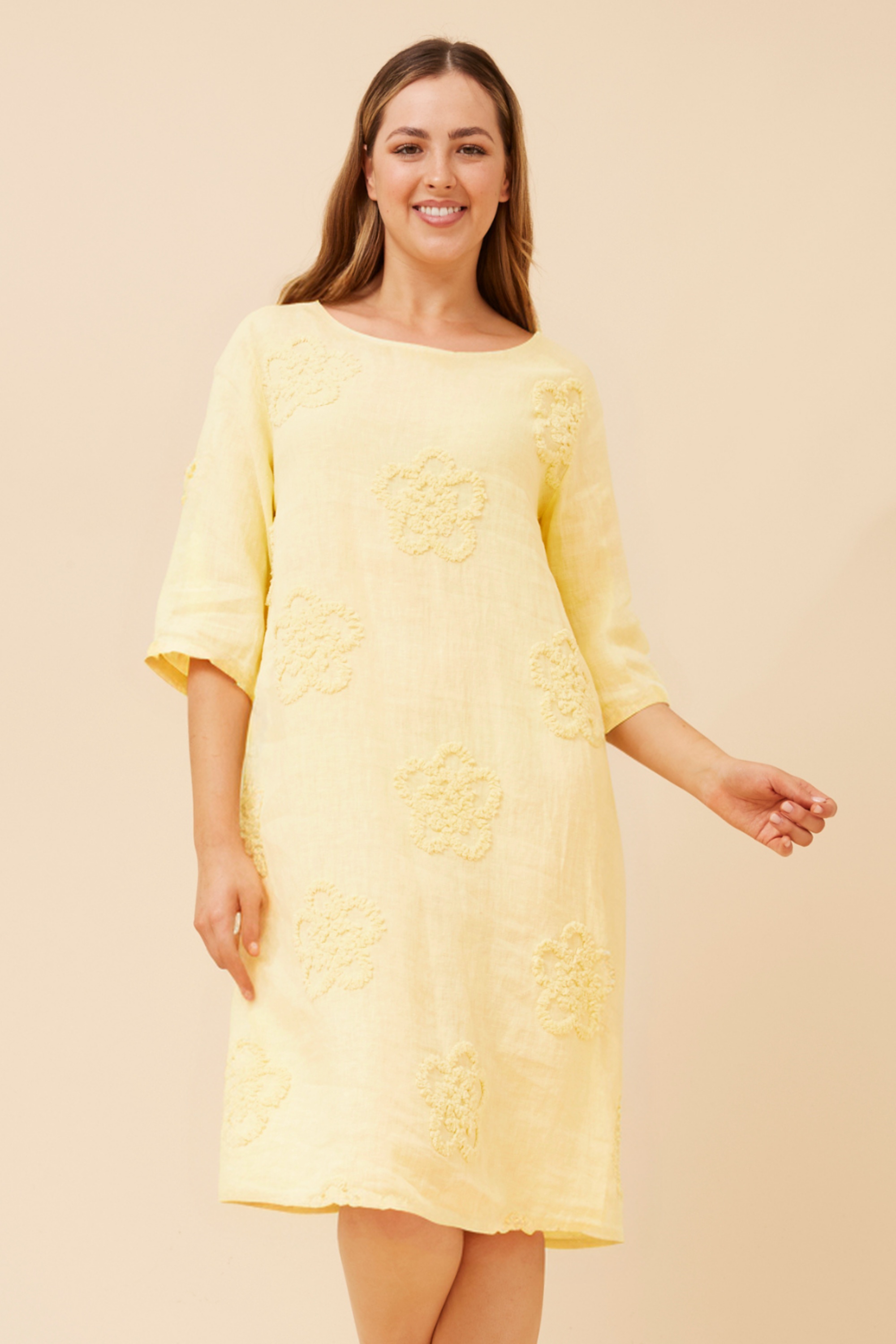 FIORETTA FLORAL EMBROIDERY LINEN DRESS