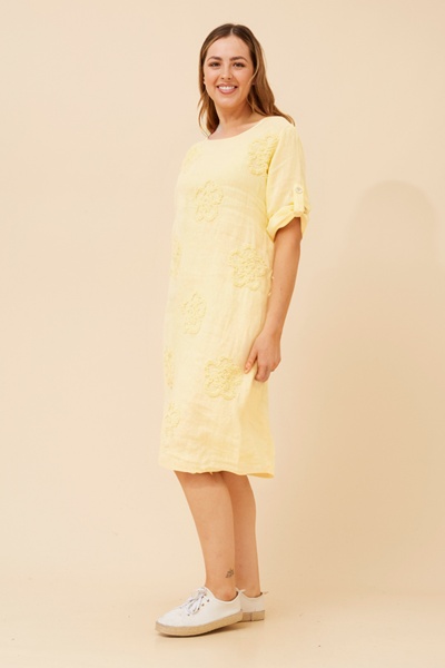 FIORETTA FLORAL EMBROIDERY LINEN DRESS