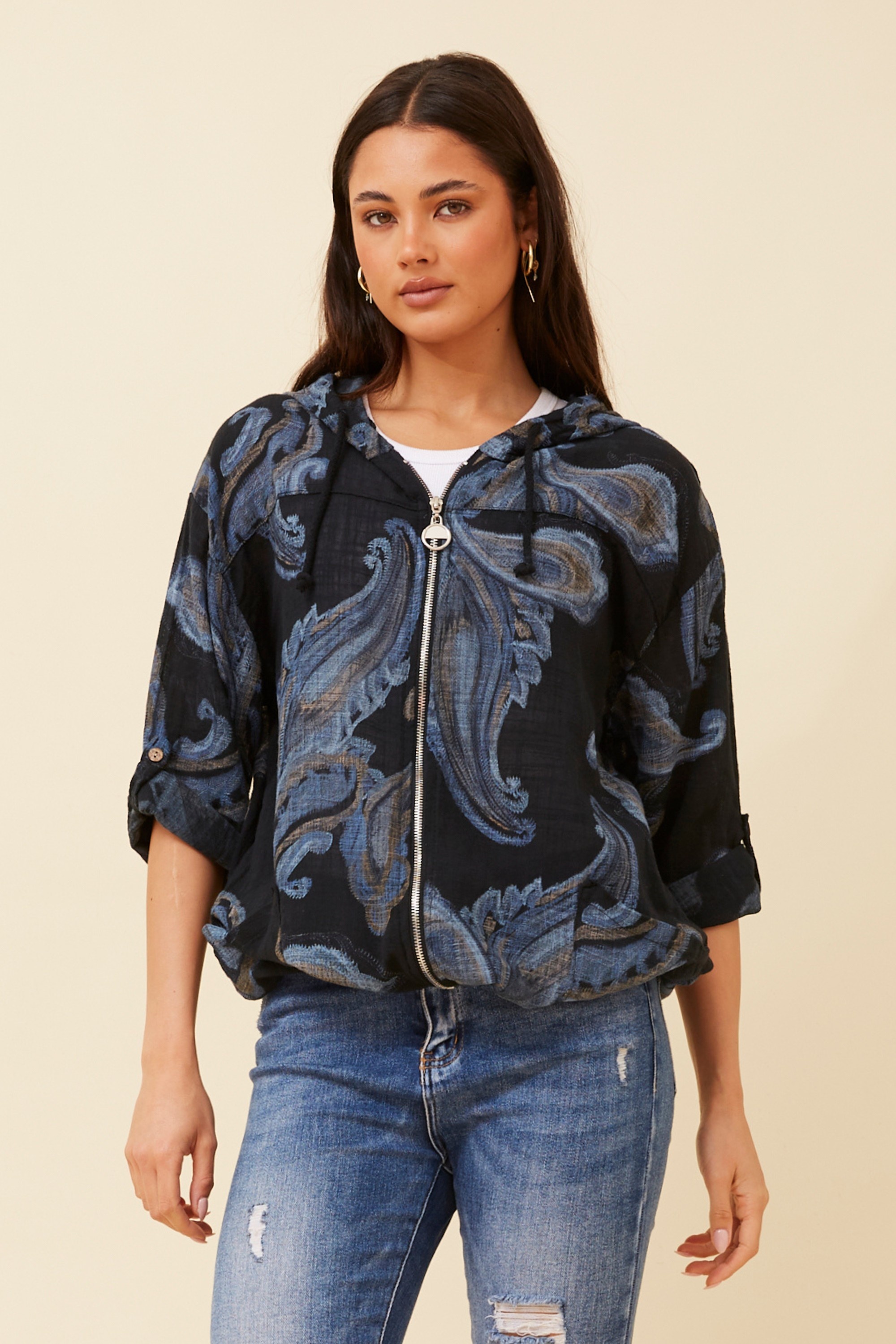 FIORINA PAISLEY PRINT HOODY JACKET