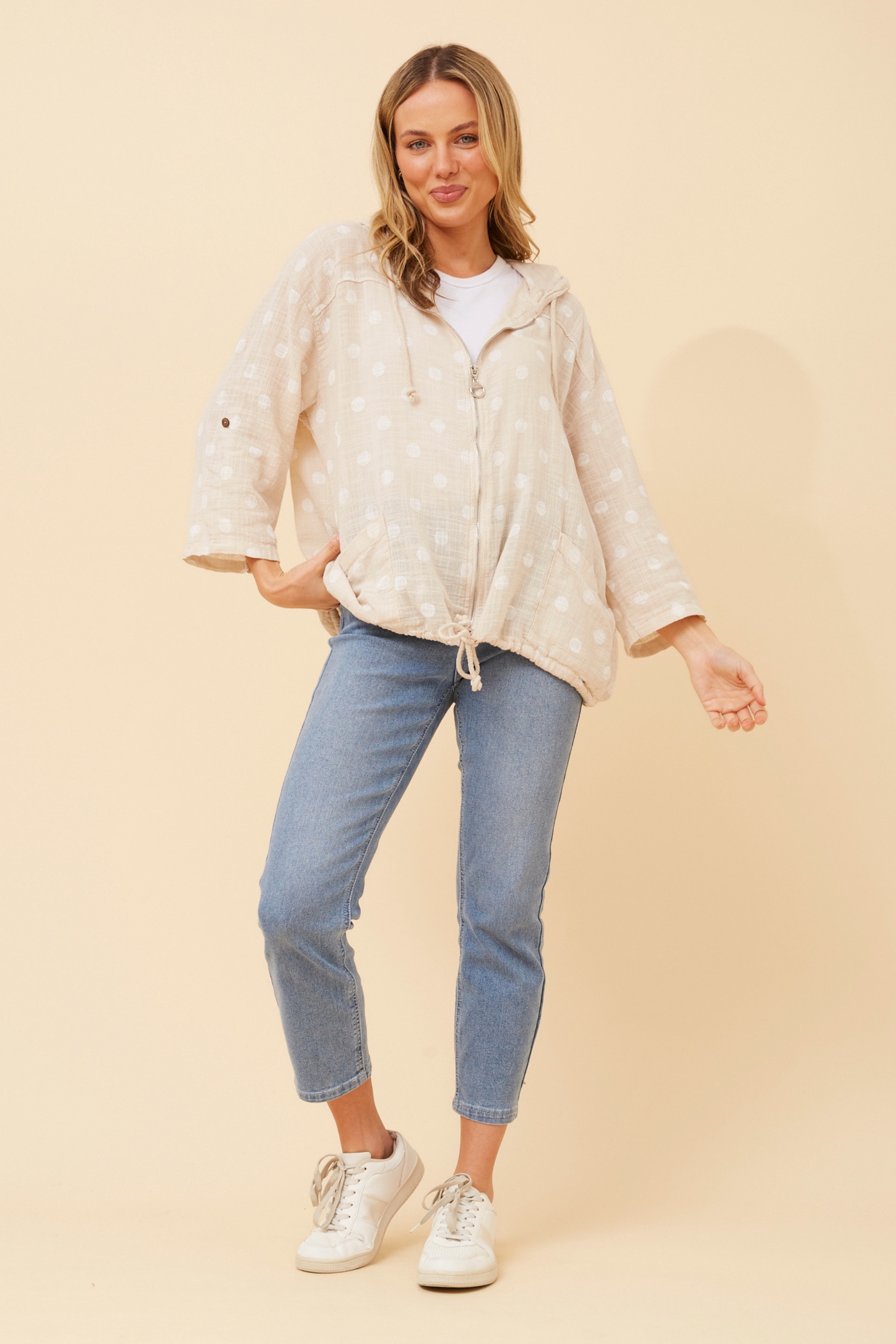 FIORINA POLKA DOT PRINT HOODY JACKET