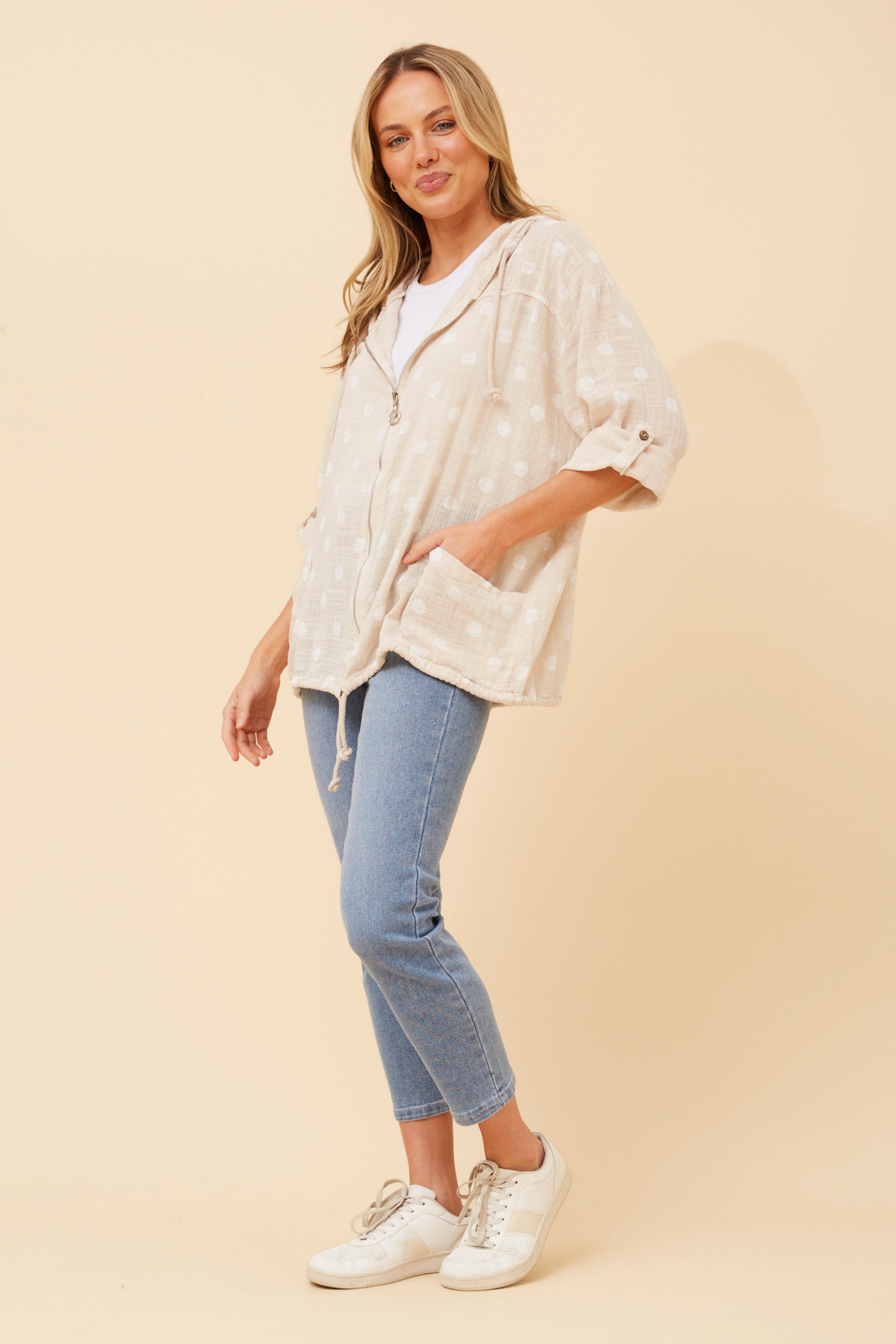FIORINA POLKA DOT PRINT HOODY JACKET