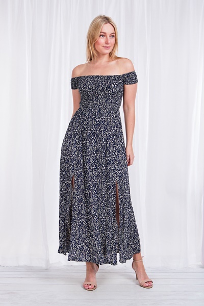 FLORAL BARDOT MAXI DRESS
