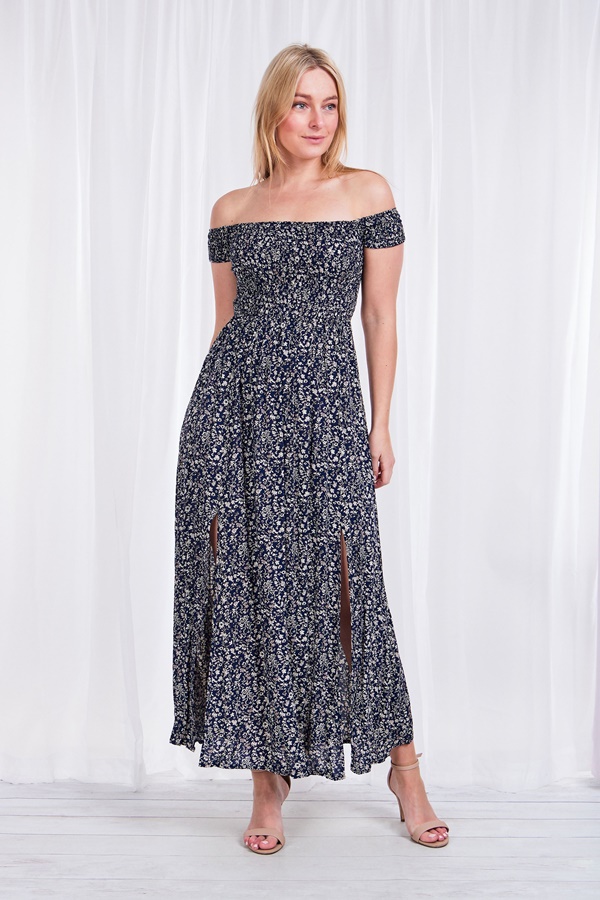 FLORAL BARDOT MAXI DRESS