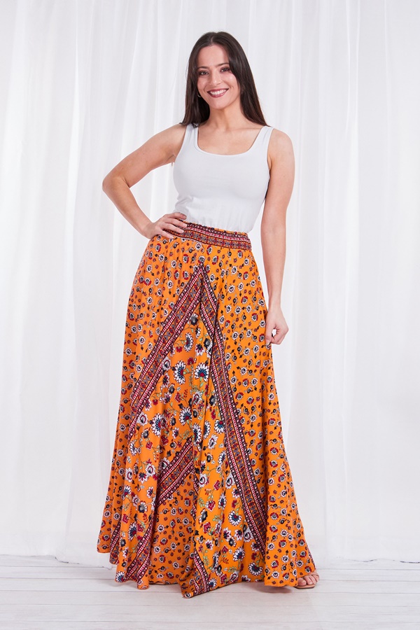 maxi boho orange skirt