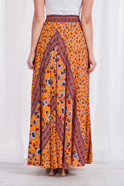 orange boho maxi skirt