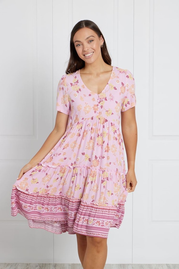 FLORAL BORDER PRINT BABYOLL DRESS FLORAL BORDER PRINT BABYOLL DRESS