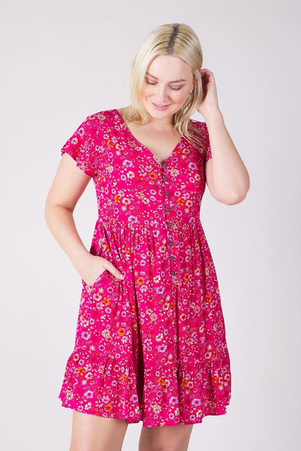 FLORAL BUTTON FRONT BABYDOLL DRESS