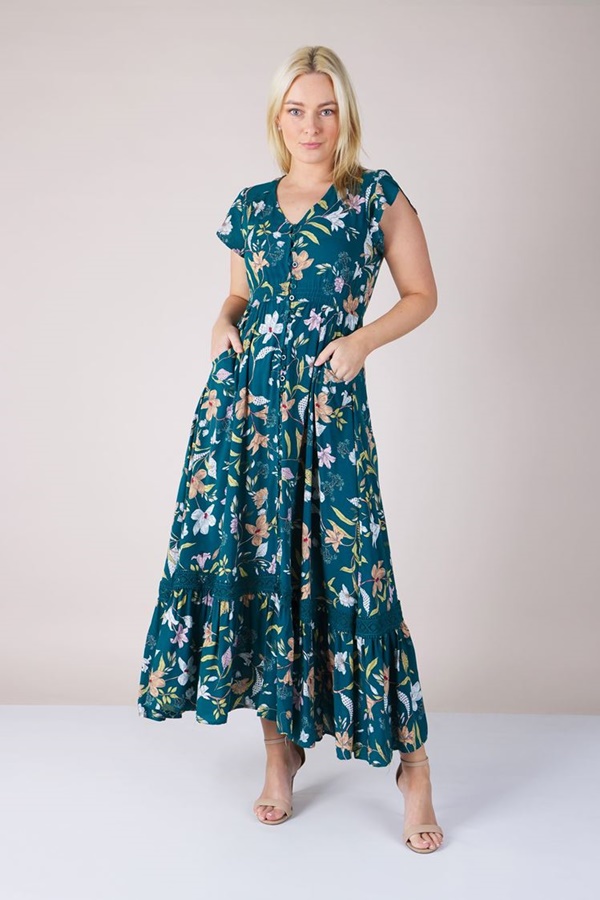 FLORAL BUTTON FRONT MAXI DRESS FLORAL BUTTON FRONT MAXI DRESS