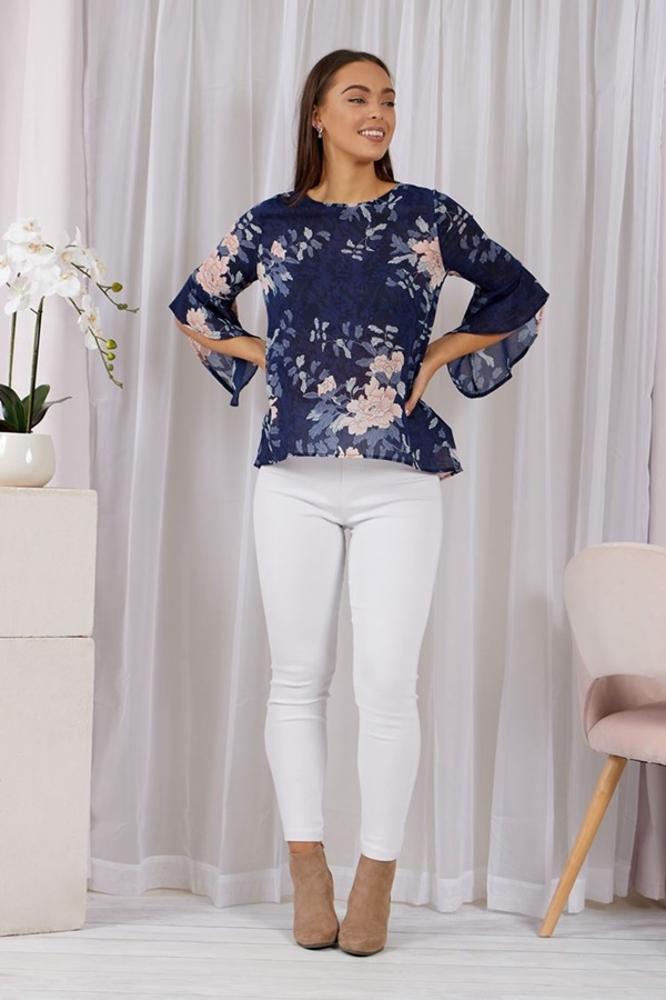 Floral Flute Sleeve Blouse