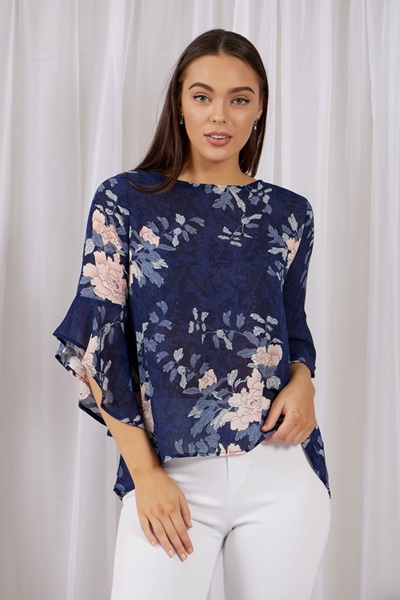 Floral Flute Sleeve Blouse